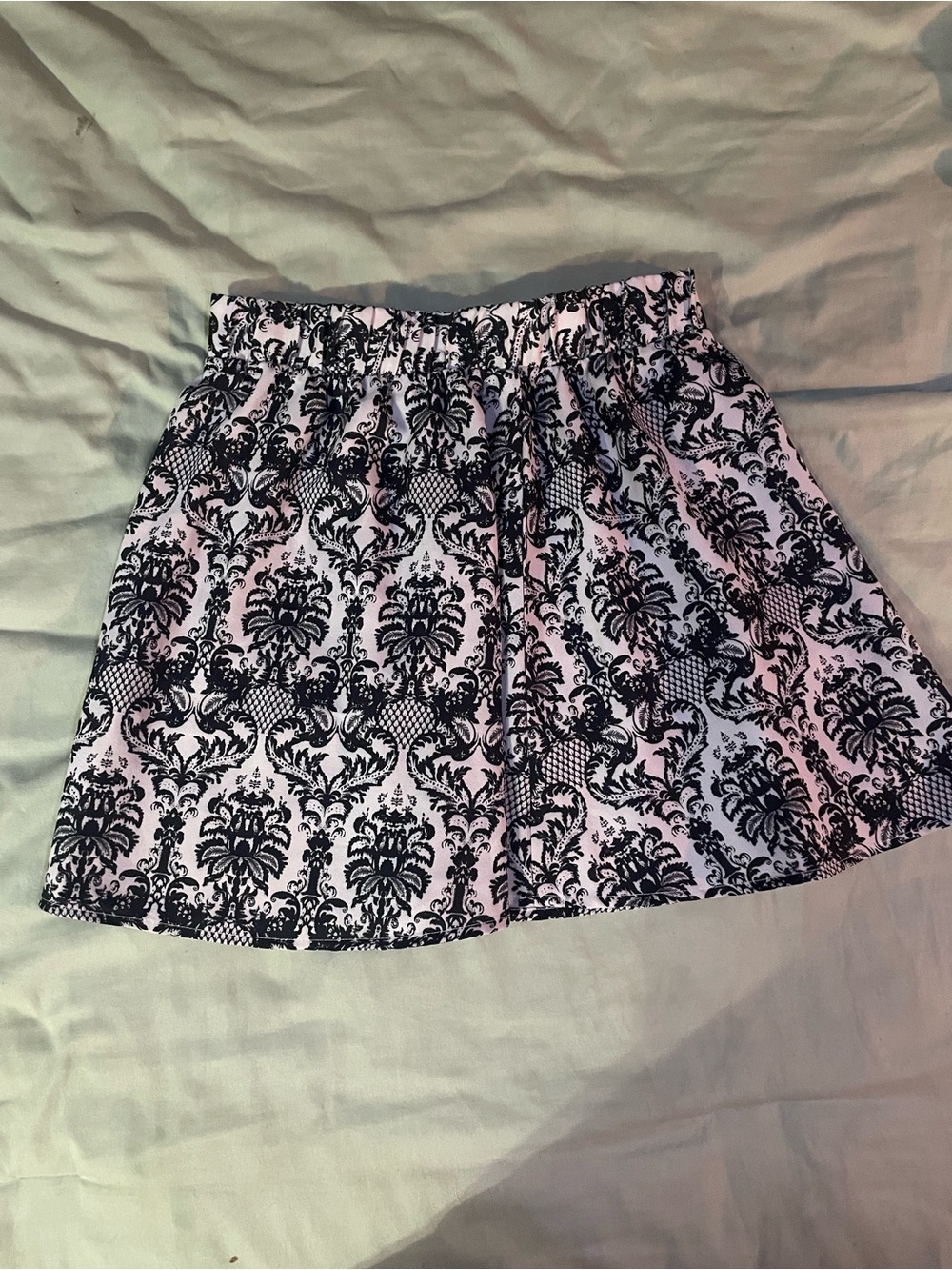 Women's Black and White Damask A-Line Skirt